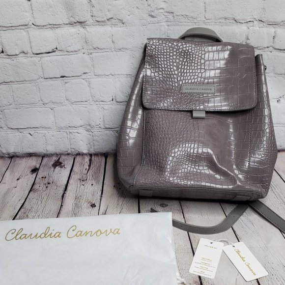 NWT Claudia Canova Grey Croc Flap Over Bac… - Picture 1 of 5